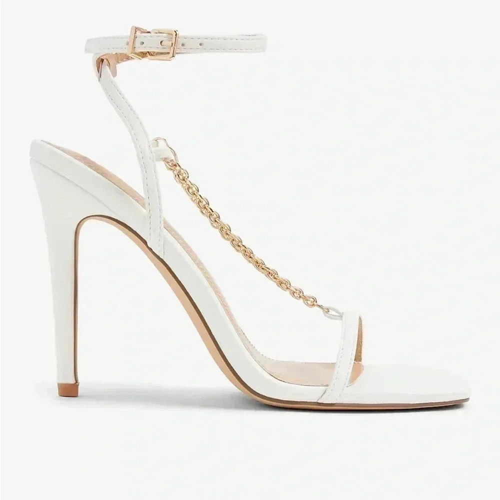 Express White Chain Strap High Heel Sandals Size 10